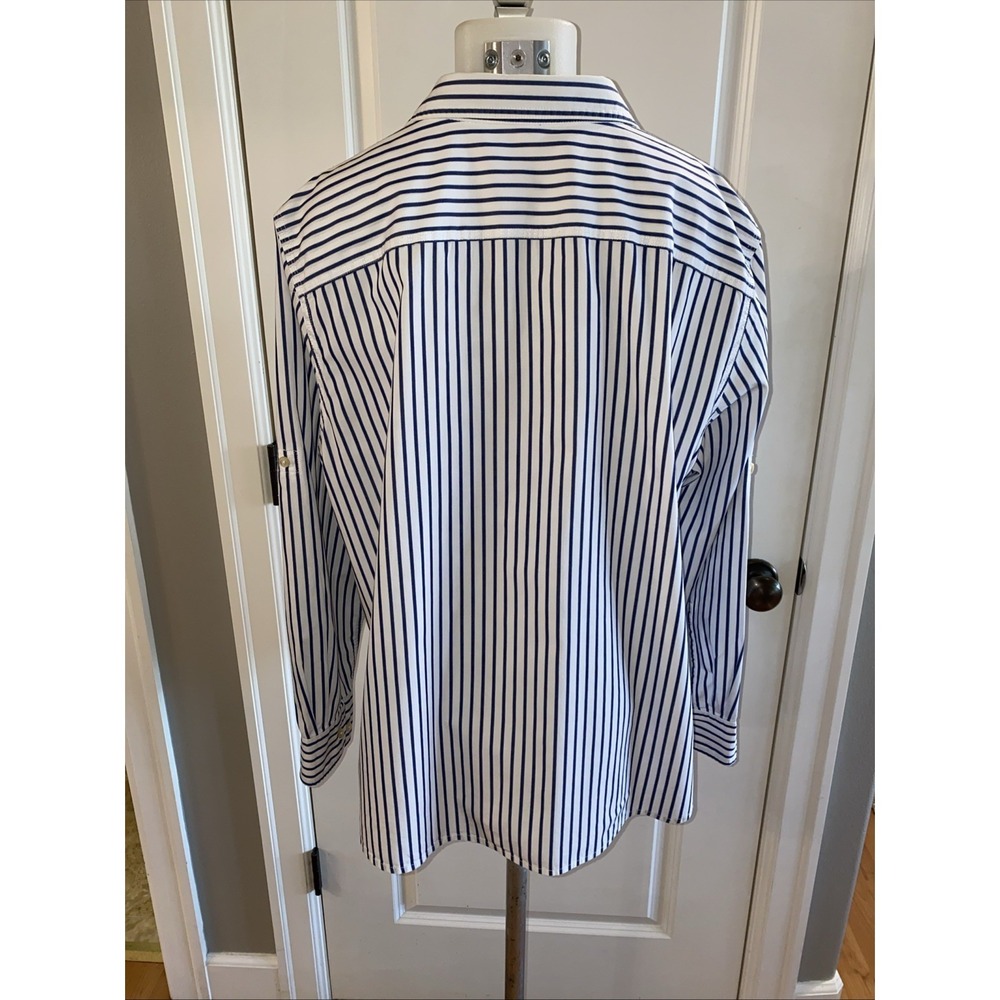 Lauren Ralph Lauren Women's 2X Blue White Striped Button Up Classic Preppy Shirt - Picture 4 of 9